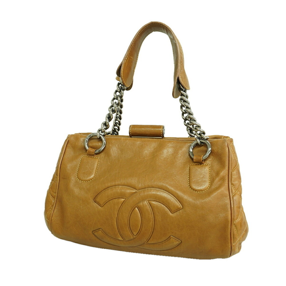 Chanel Tote Bag/Chain Tote, Leather, Brown, Women's, P3584034